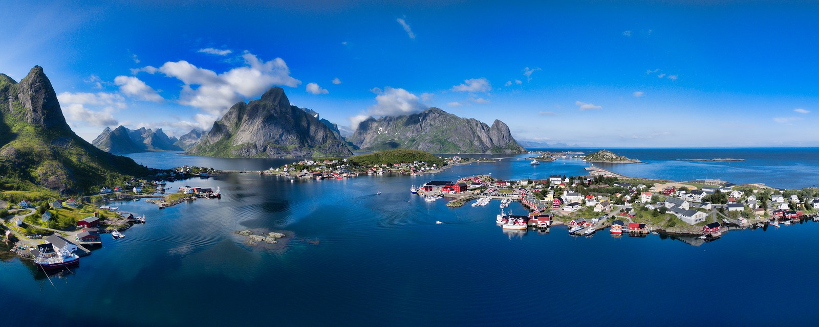 Fishing town Reine and surrounding fjords on Lofoten islands in Norway
